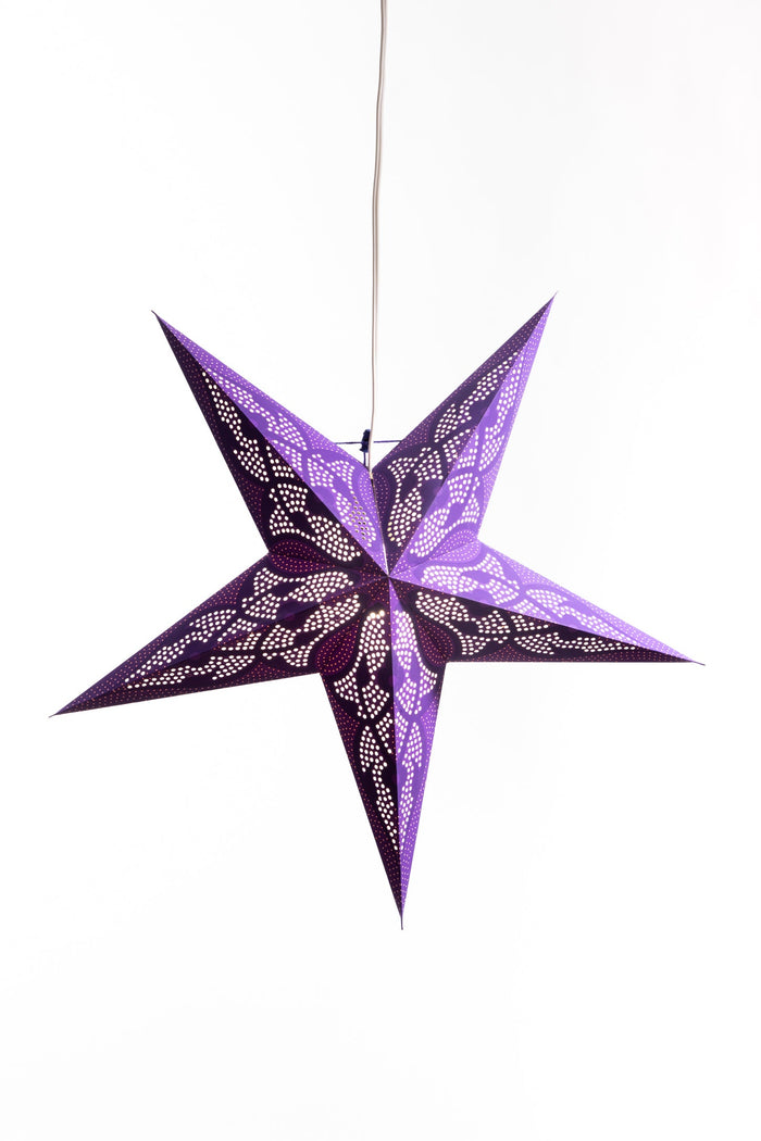 Purple paper star lantern in dotted - purple. Light kit sold separately.