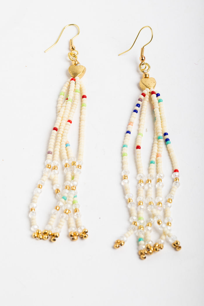 colorful tassel earrings in white