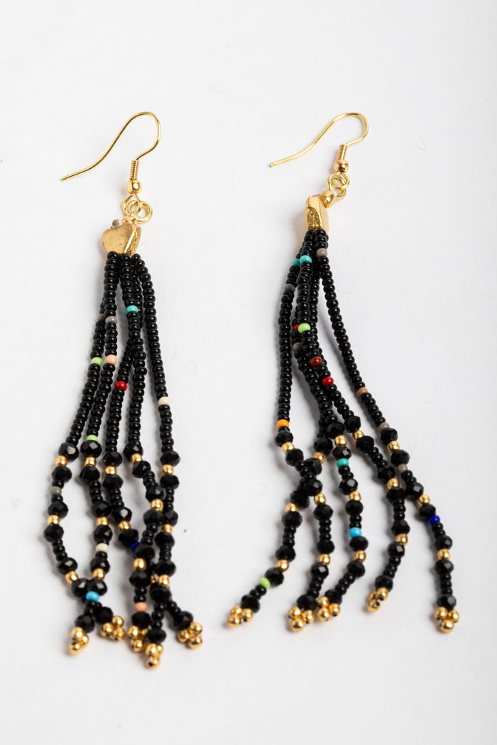 colorful tassel earrings in black