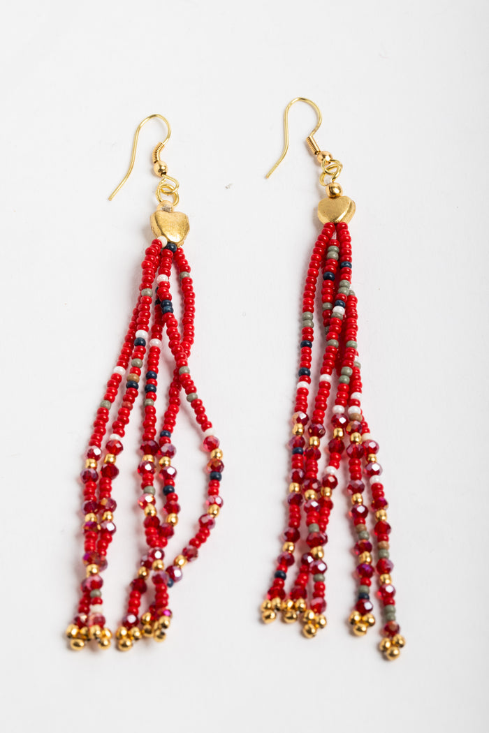 colorful tassel earrings in red