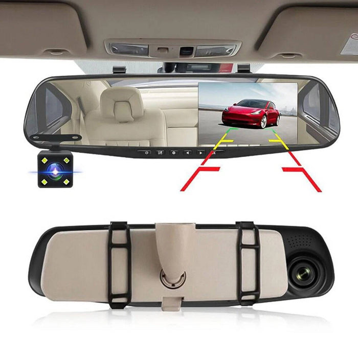 Rearview Mirror Dash Cam 1080P HD DVR Dual Camera Car Front Rear Video Recorder