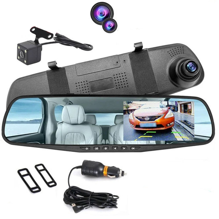 Rearview Mirror Dash Cam 1080P HD DVR Dual Camera Car Front Rear Video Recorder