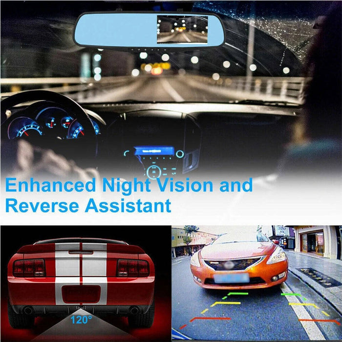 Rearview Mirror Dash Cam 1080P HD DVR Dual Camera Car Front Rear Video Recorder