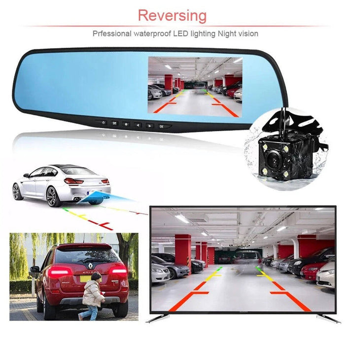 Rearview Mirror Dash Cam 1080P HD DVR Dual Camera Car Front Rear Video Recorder