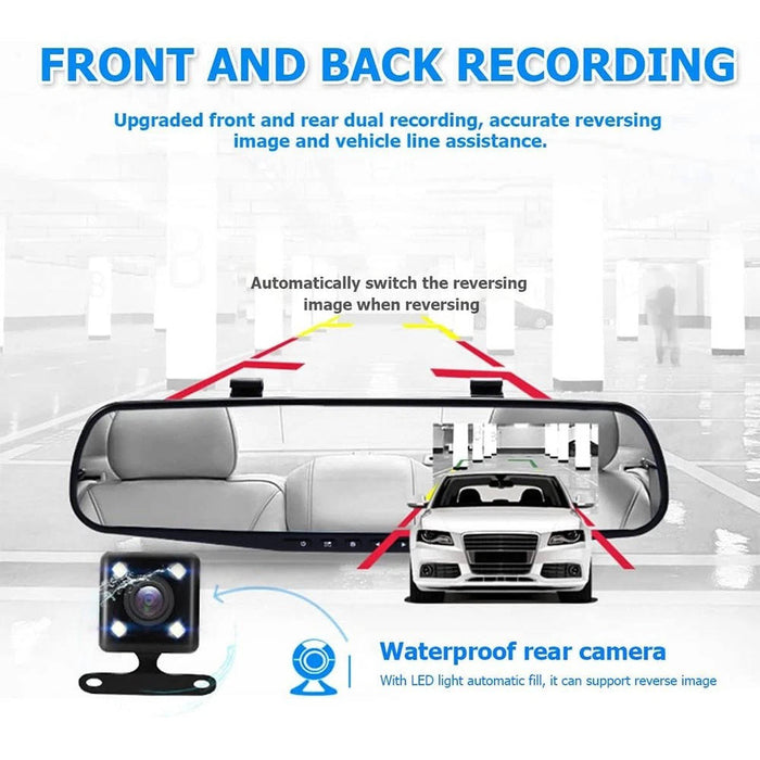 Rearview Mirror Dash Cam 1080P HD DVR Dual Camera Car Front Rear Video Recorder