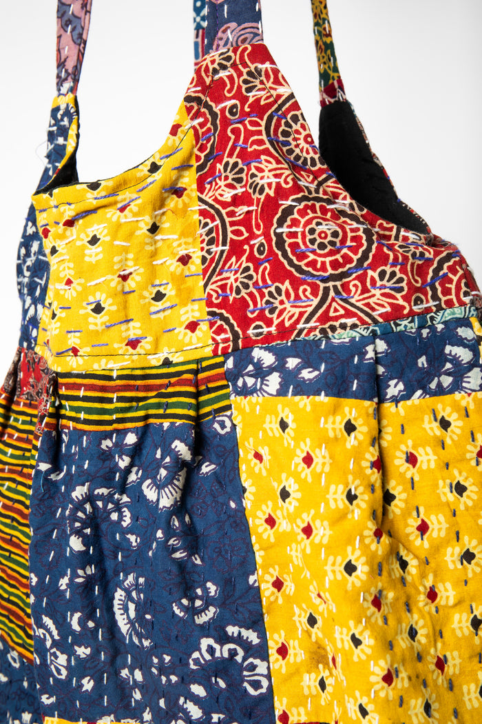 One of a Kind Block Print Patchwork Tote