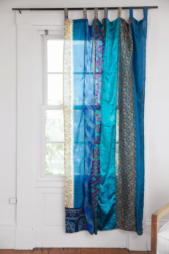 Recycled silk curtains in morning dew