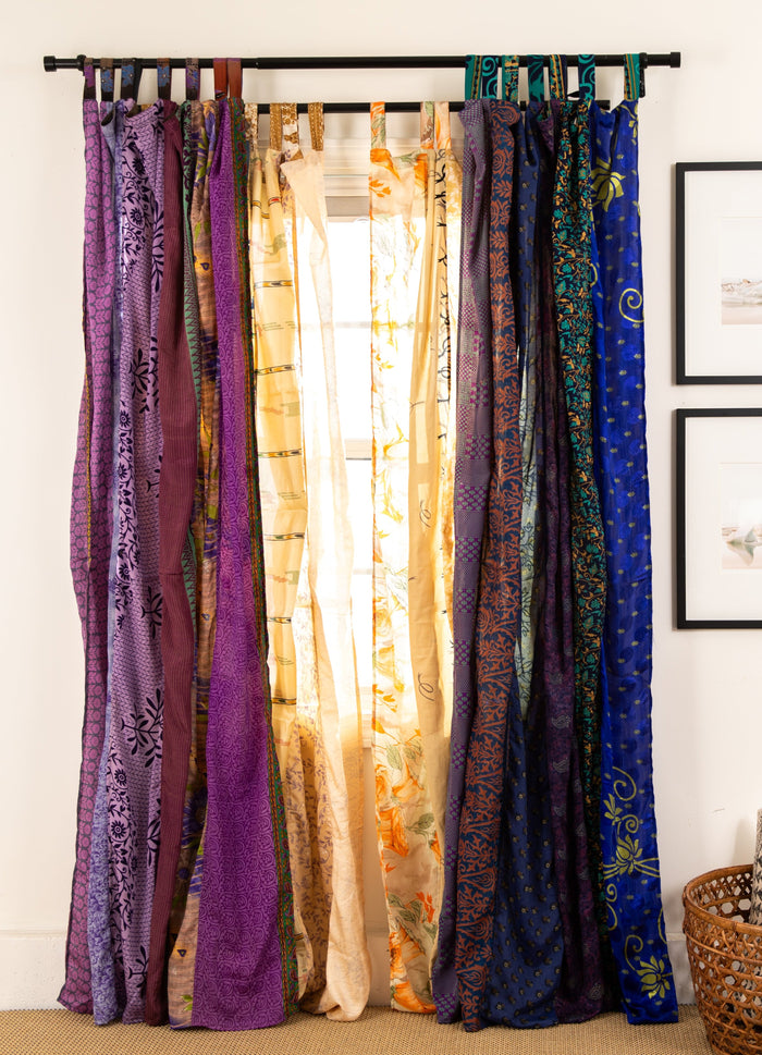Recycled silk curtains in dark star and jack straw
