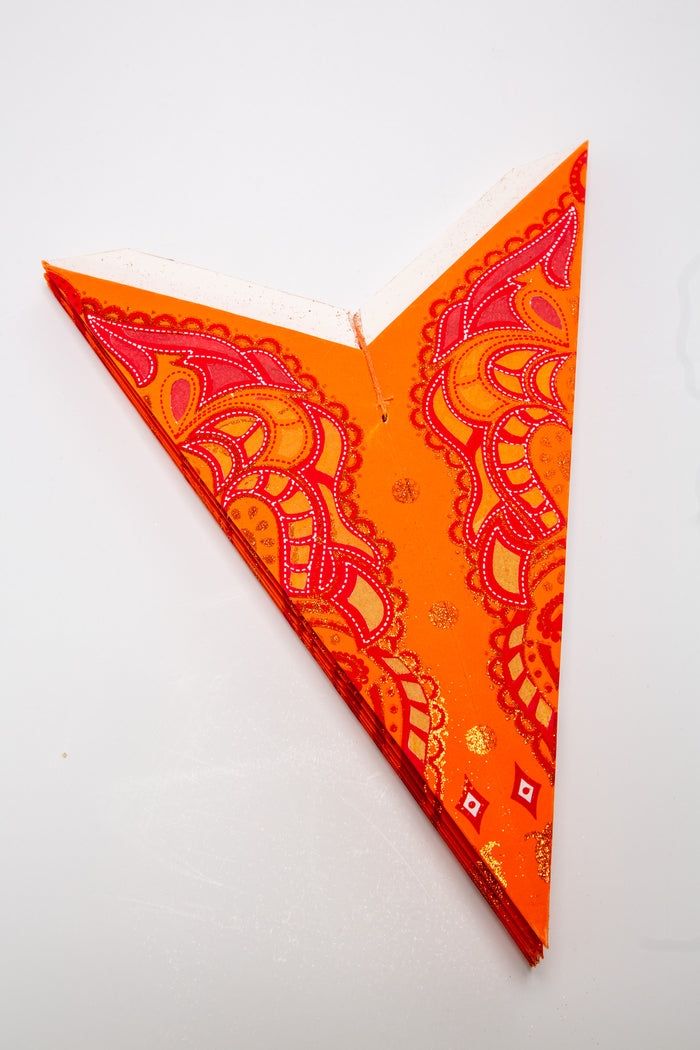 Ganesh - Tangerine Glitter 7 Point Paper Star Lantern folded