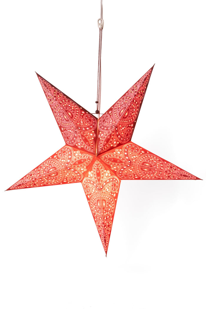 Red paper star lantern in alia - maroon. Light kit sold separately.
