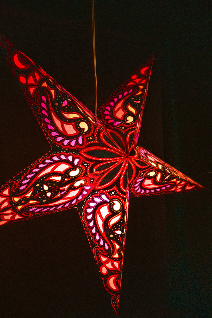 Red paper star lantern in red and gold. Light kit sold separately.