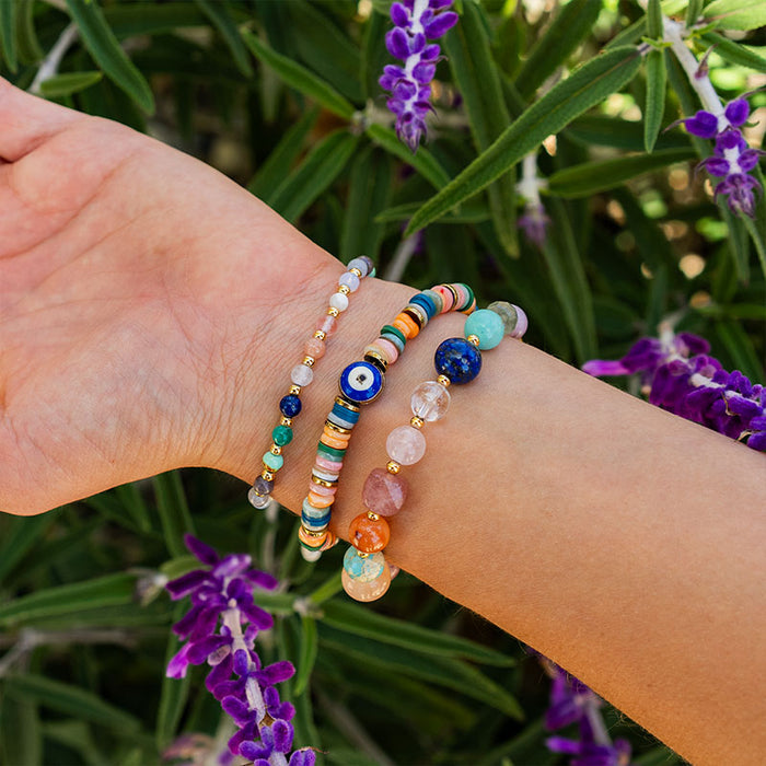 Renew Statement Healing Bracelet, on wrist with lavender