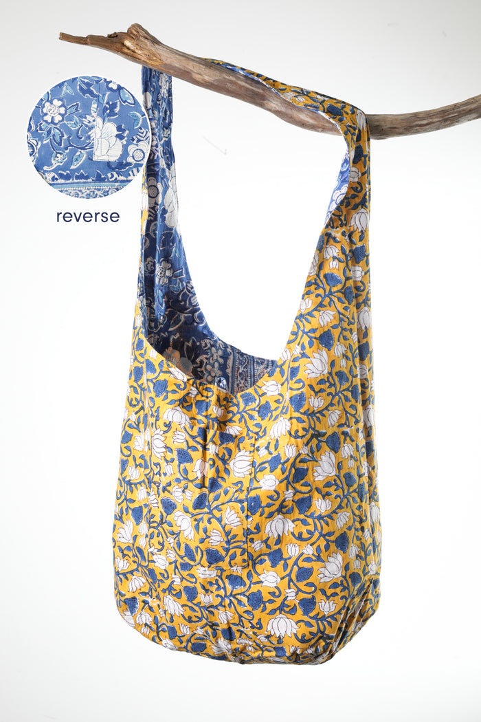 Golden Lotus and Blue Tropical Floral