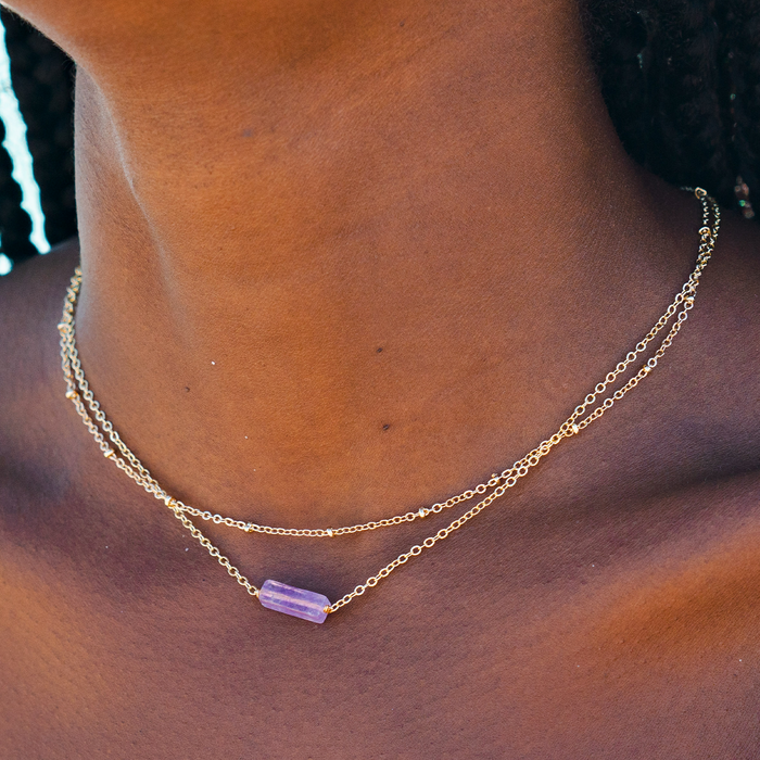 Ring of Fire Gold Necklace, purple stone detail