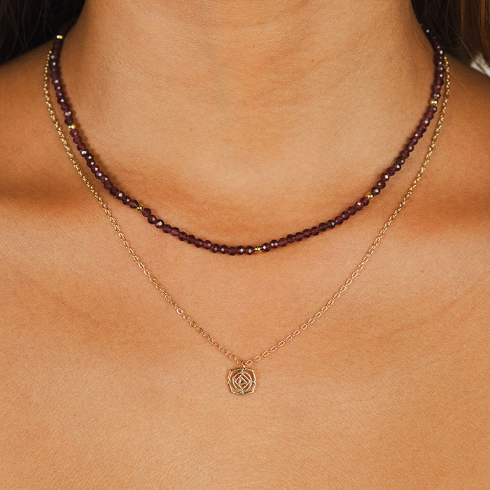 Root Chakra Necklace, layered on neck