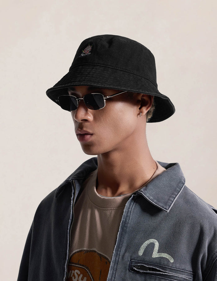 Rose Embroidery Denim Bucket Hat