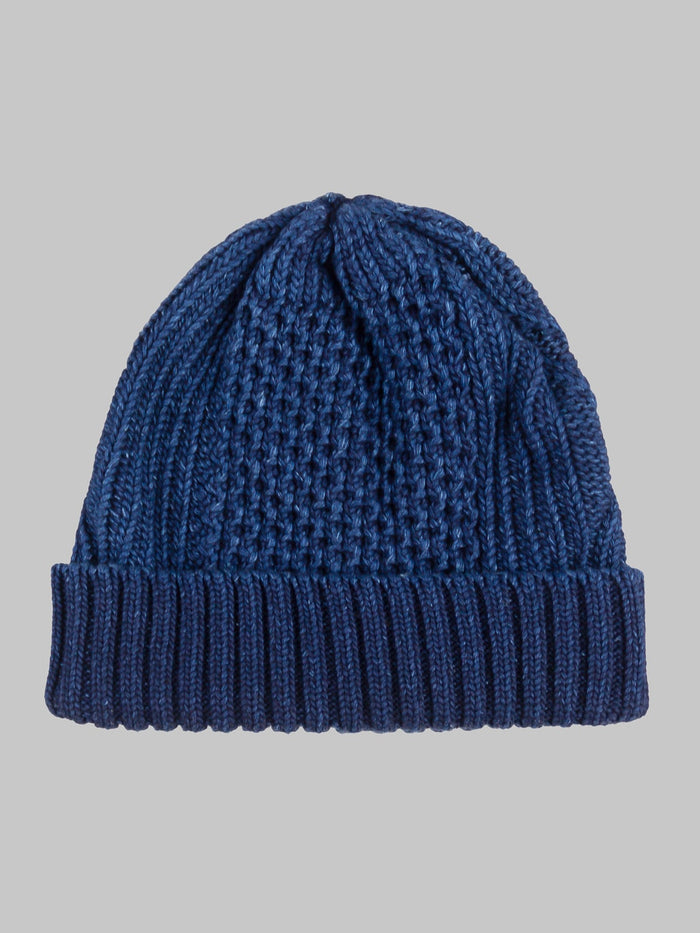 Rototo Aran Cable Indigo Watch Cap Dark Denim merino wool