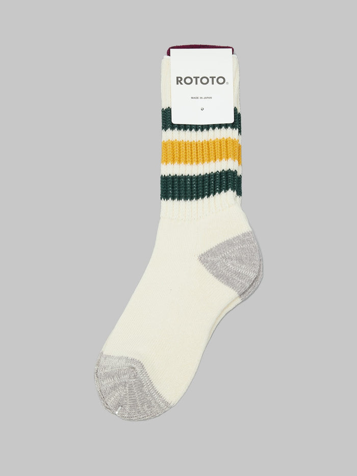 rototo coarse ribbed oldschool crew socks dark green yellow super soft