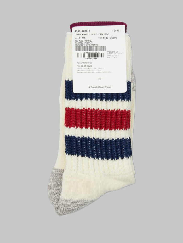 rototo oldschool crew socks navy dark red back label details