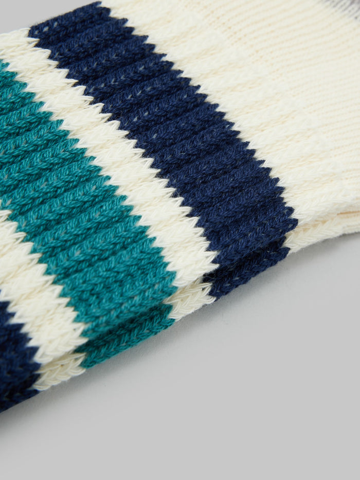 rototo coarse ribbed oldschool crew socks navy blue green soft texture