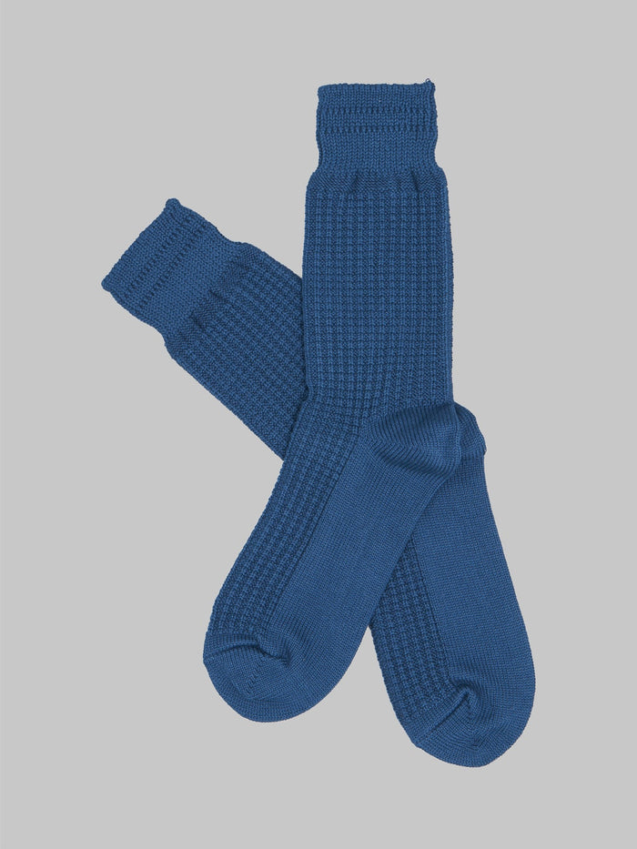rototo cotton waffle crew socks blue japan made