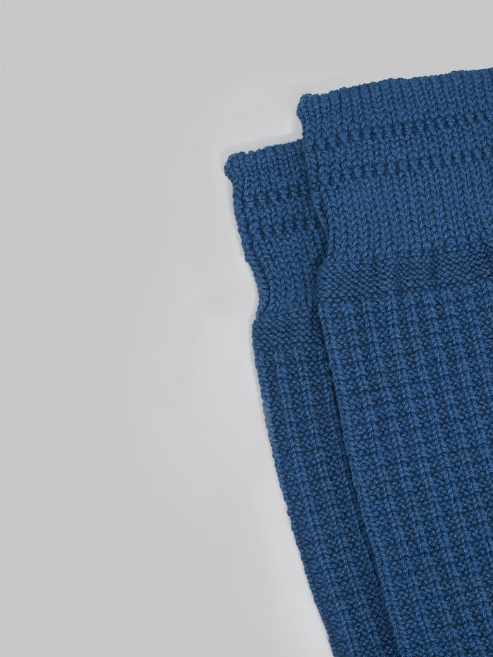 rototo cotton waffle crew socks blue elastic hem