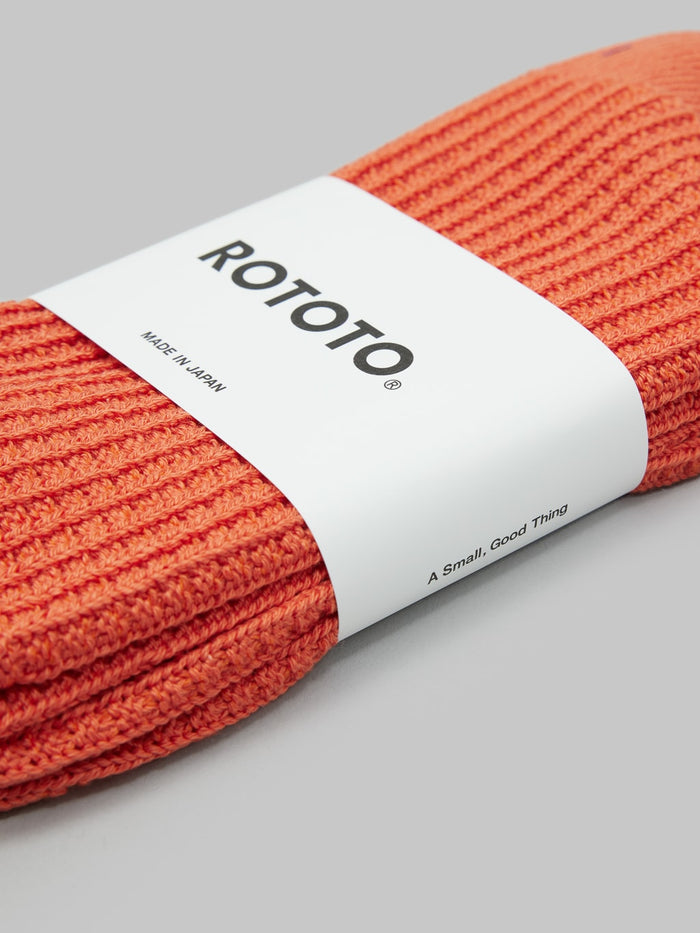 rototo cotton waffle crew socks orange brand label