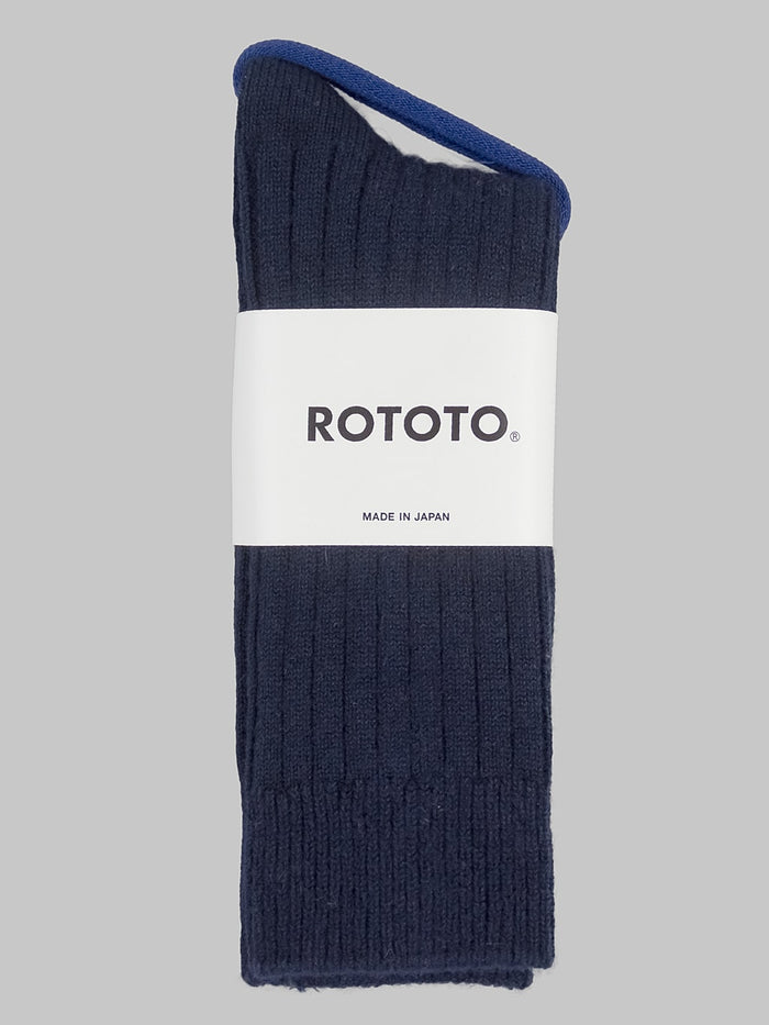 rototo cotton wool ribbed crew socks navy