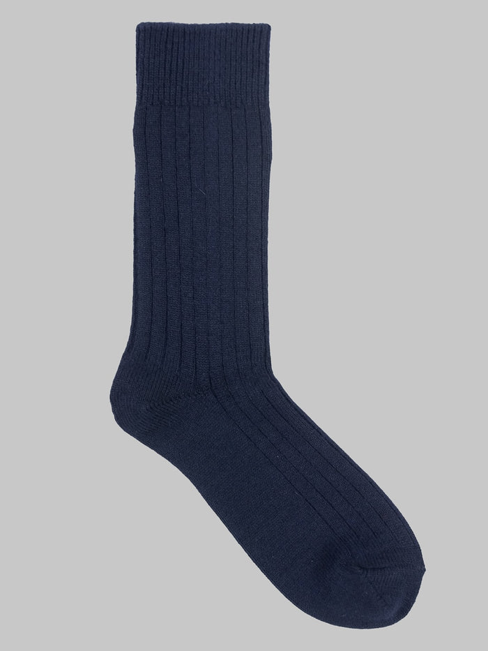 rototo cotton wool ribbed crew socks navy warm