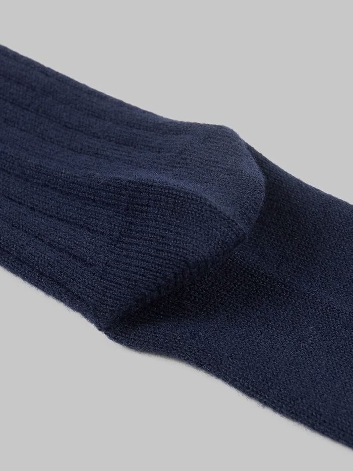 rototo cotton wool ribbed crew socks navy close up