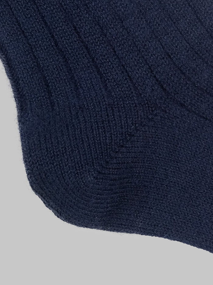 rototo cotton wool ribbed crew socks navy texture
