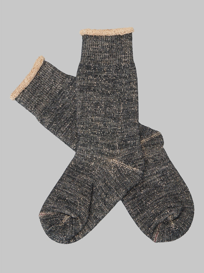 rototo double face crew socks black brown made in japan