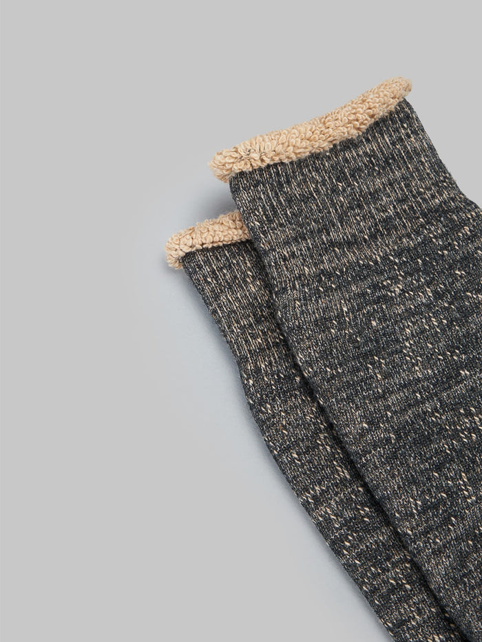 rototo double face crew socks black brown elastic band