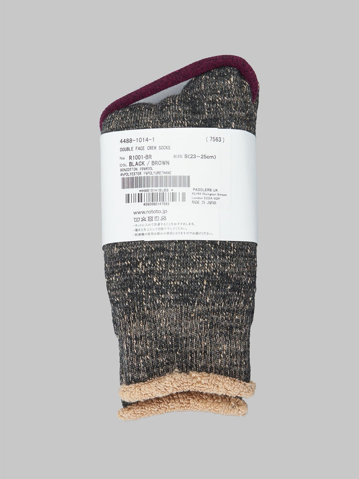 rototo double face crew socks black brown label
