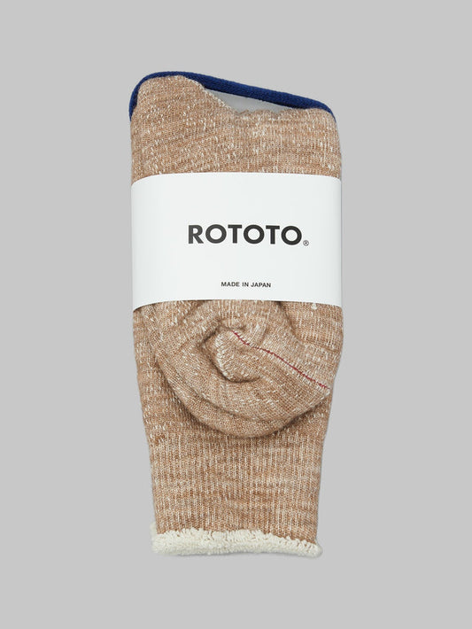 rototo double face crew socks cotton wool camel