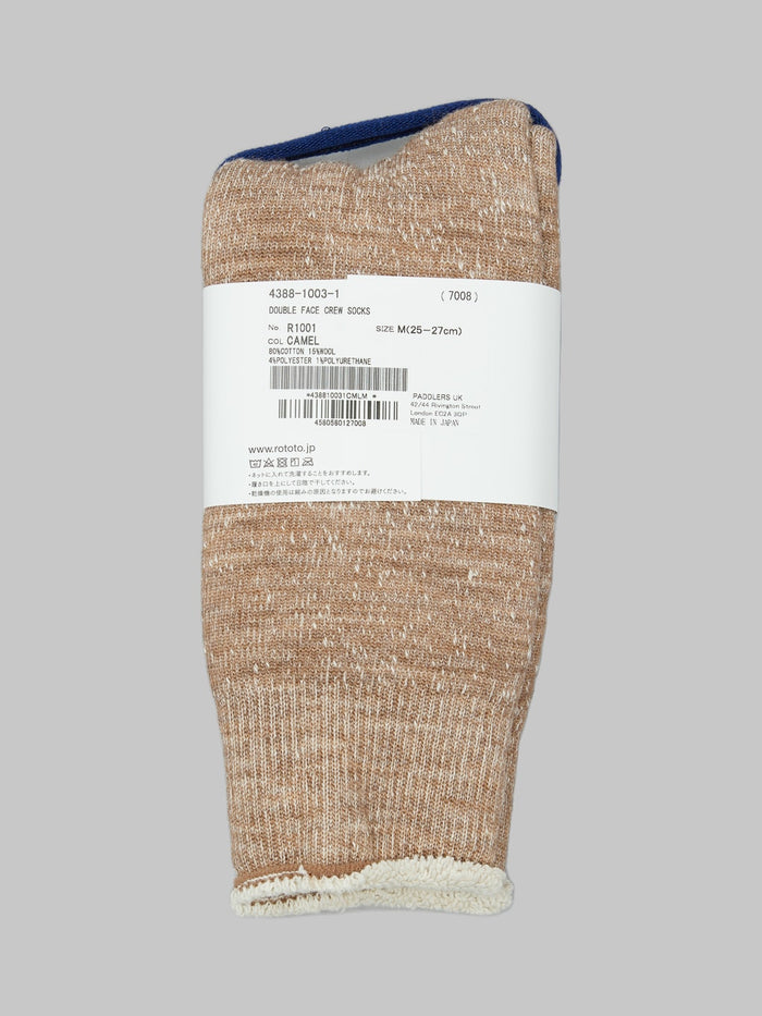 rototo double face crew socks cotton wool camel back label details