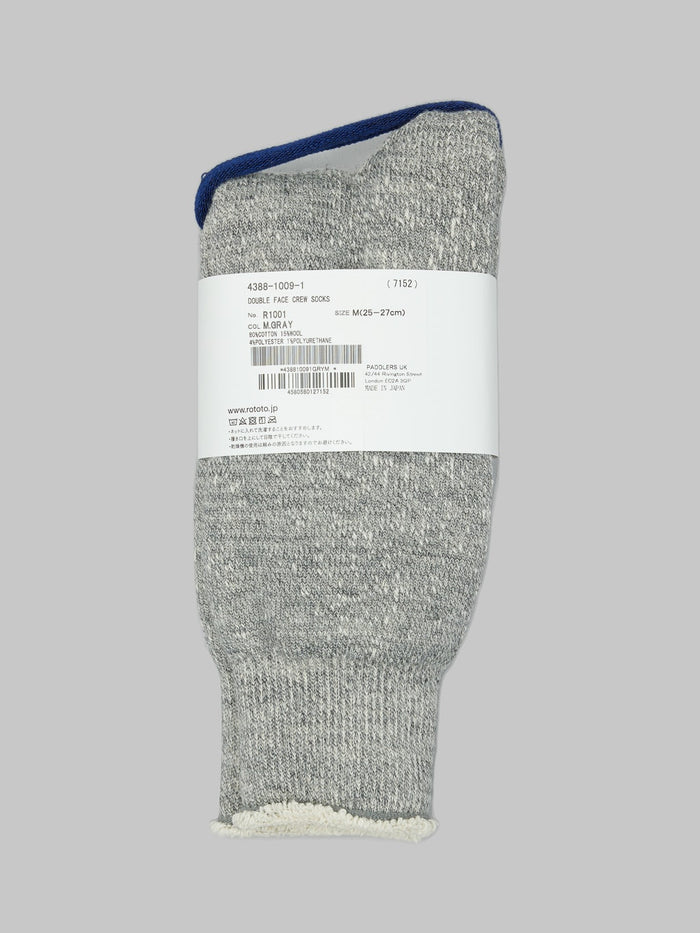 rototo double face crew socks cotton wool gray back label details