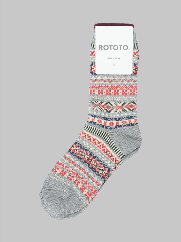 ROTOTO Jacquard Crew Socks Fairisle Grey