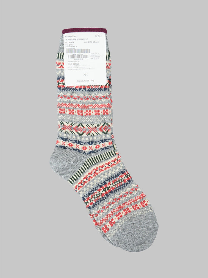 ROTOTO Jacquard Crew Socks Fairisle Grey label