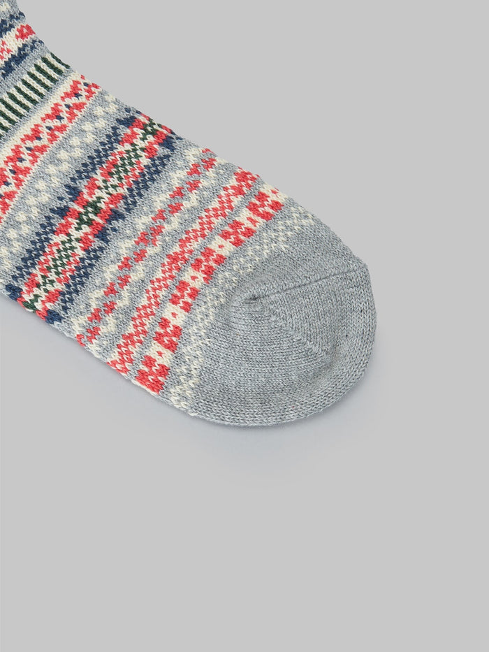 ROTOTO Jacquard Crew Socks Fairisle Grey toe