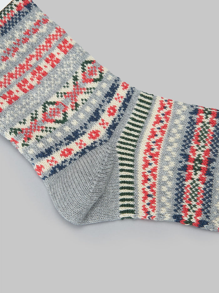 ROTOTO Jacquard Crew Socks Fairisle Grey heel