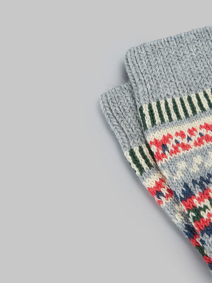 ROTOTO Jacquard Crew Socks Fairisle Grey elastic band