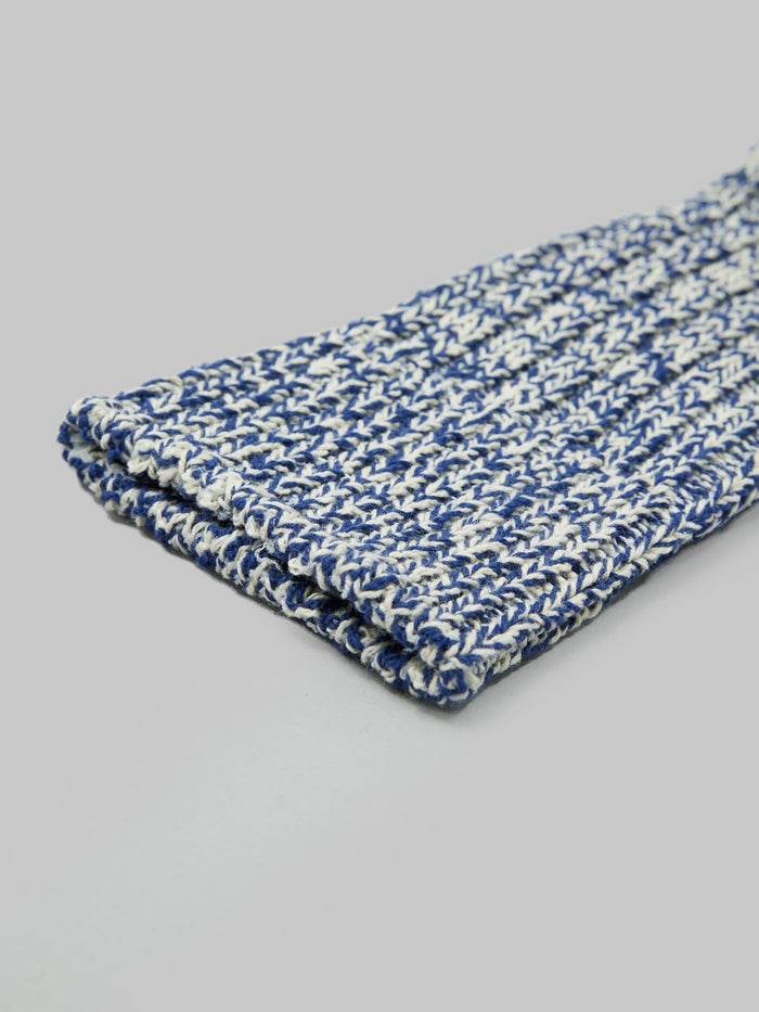 rototo recycle cotton ribbed crew socks blue ivory elastic band