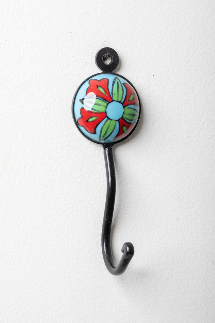 Round ceramic tile hook in turquoise