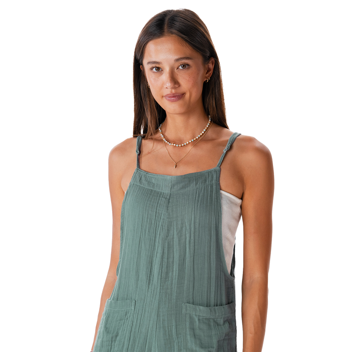 Sage Boardwalk Romper, front close-up