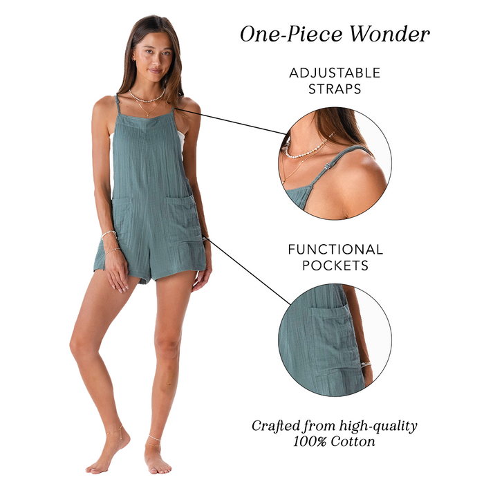 Sage Boardwalk Romper, feature callouts