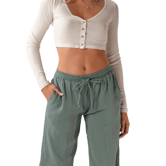 Sage Cotton Cabana Pants, waist detail