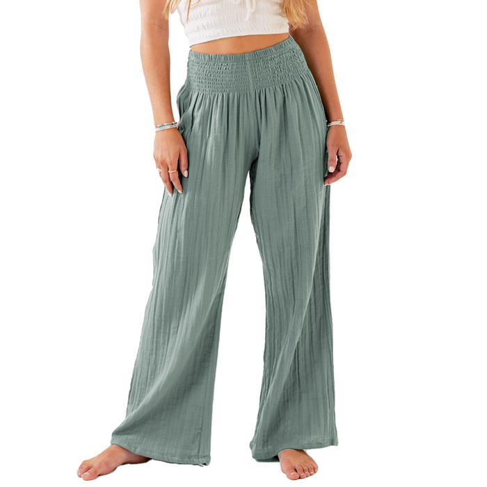 Sage Wide Leg Cotton Pants, front waistband detail