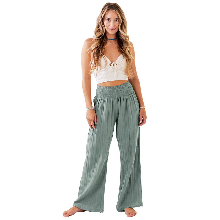 Sage Wide Leg Cotton Pants, front