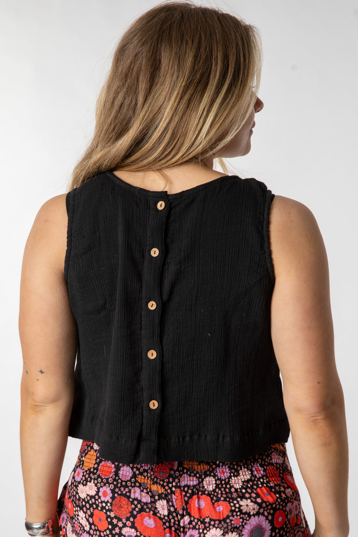 Sophie is wearing size S/M cotton tank top in black